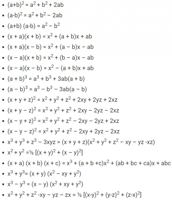Algebra or Algebric Formulas