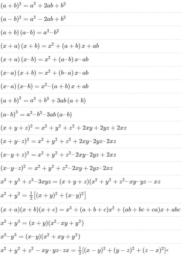 Class 9 Math Formulas list